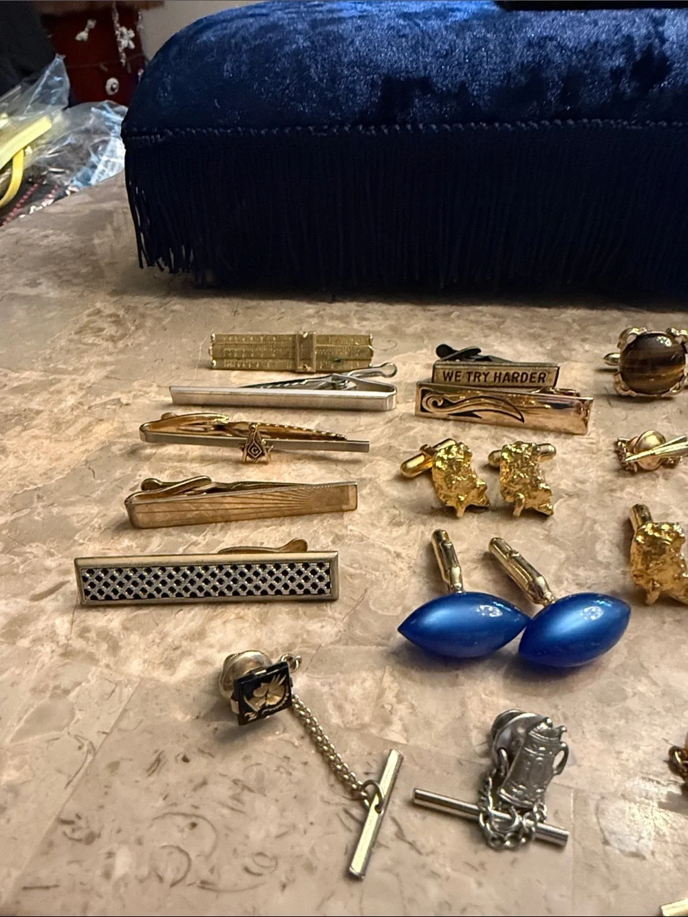 Vintage collection lot of 20 unique pins, Tie clips, cufflinks from 1940s-1980s
